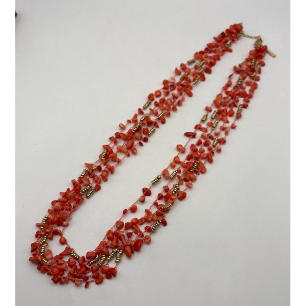 Kenneth Cole Multi-Strand Pink Bead Necklace Gold Tone Accents Boho Coral Style - Picture 5 of 8